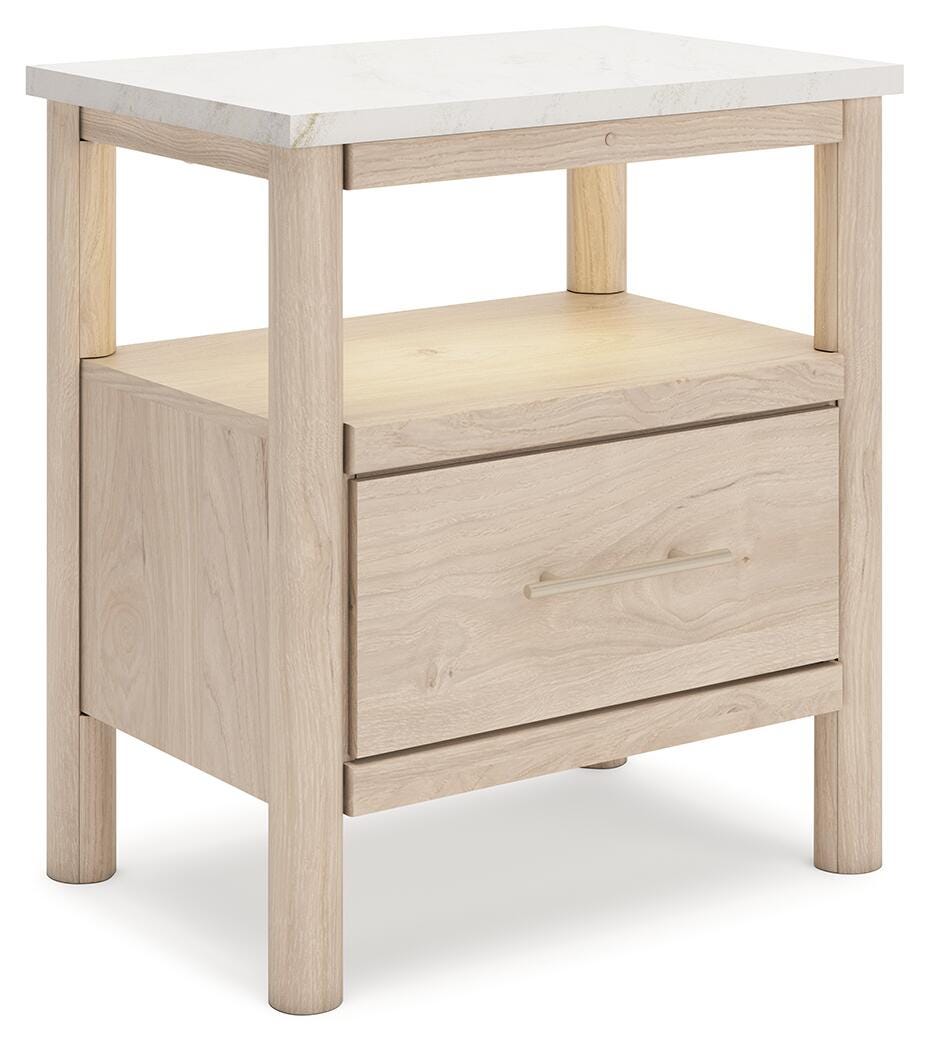 Cadmori King Upholstered Panel Bed, Dresser and Nightstand