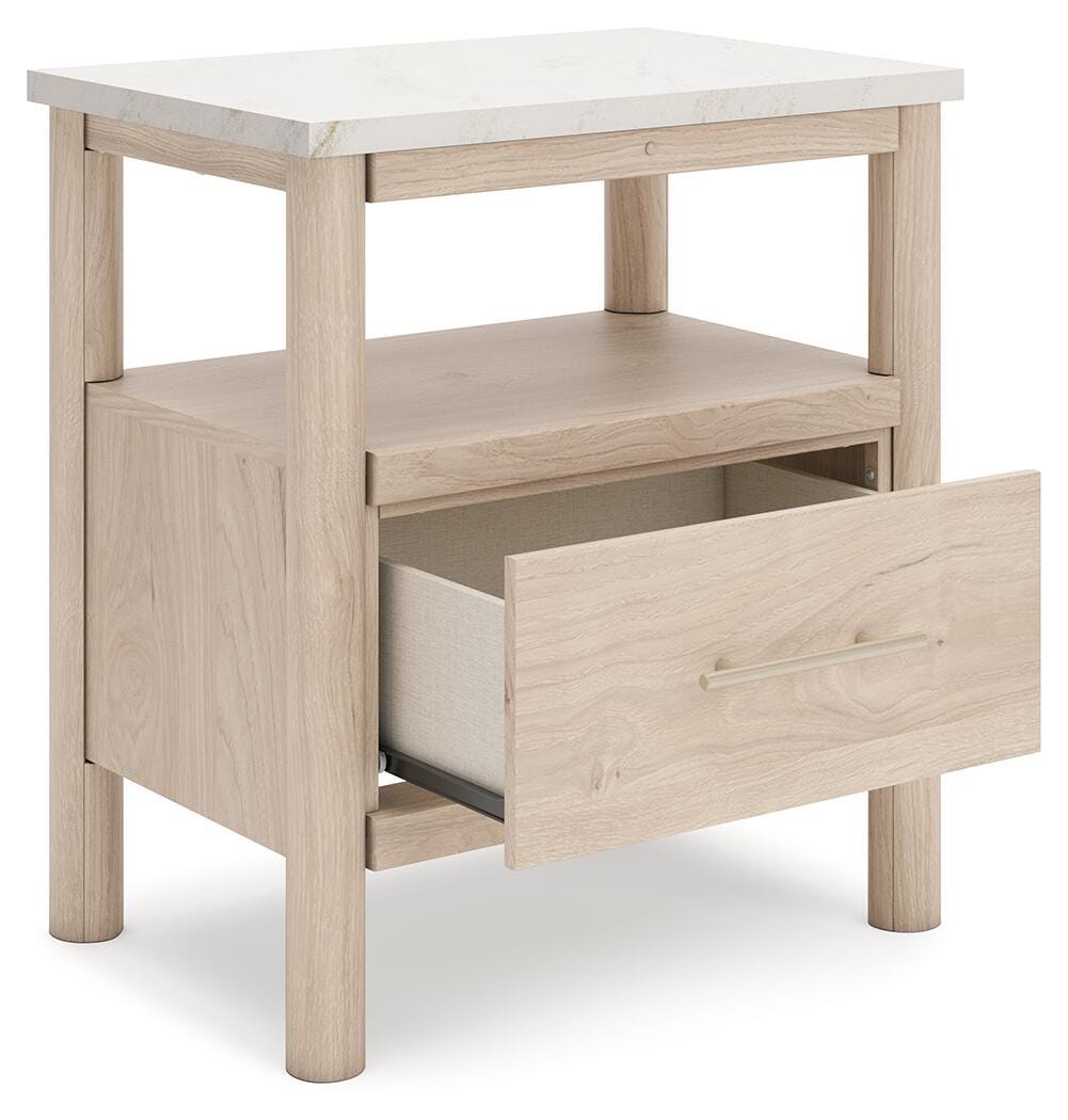 Cadmori King Upholstered Panel Bed, Dresser and Nightstand