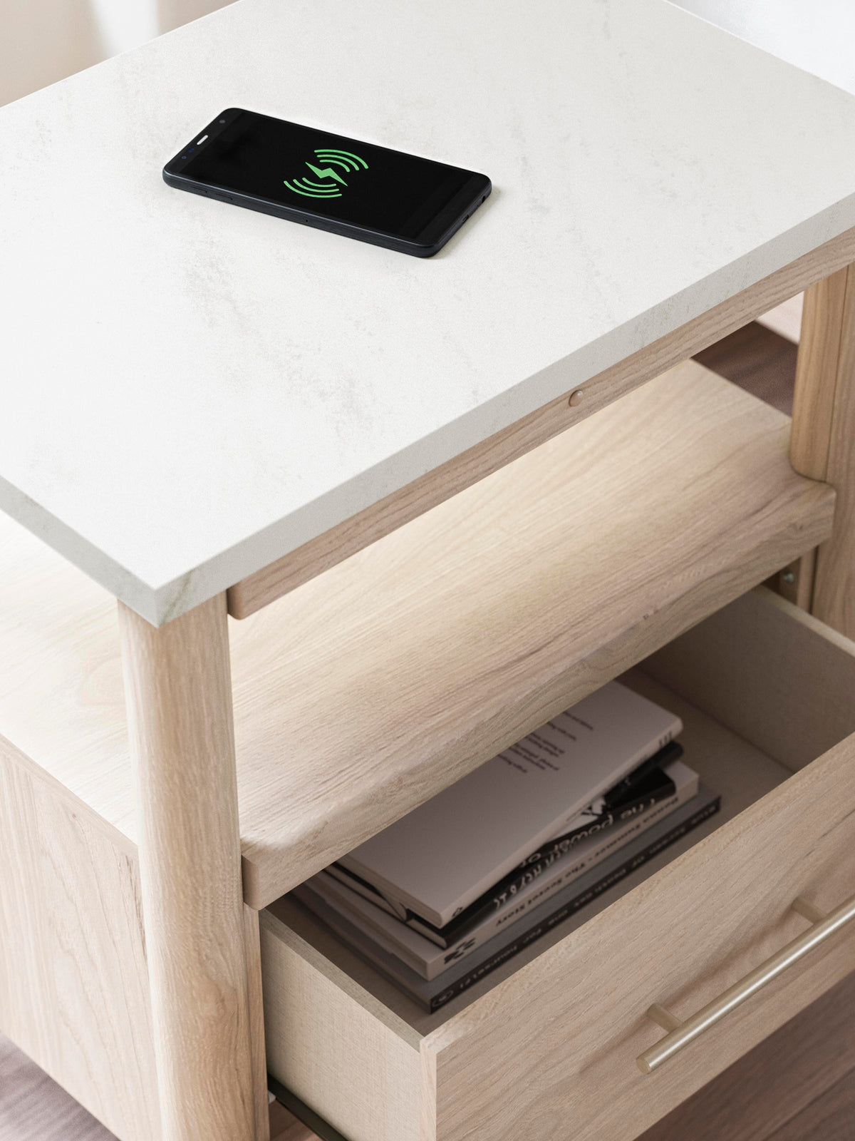 Cadmori King Upholstered Panel Bed, Dresser and Nightstand
