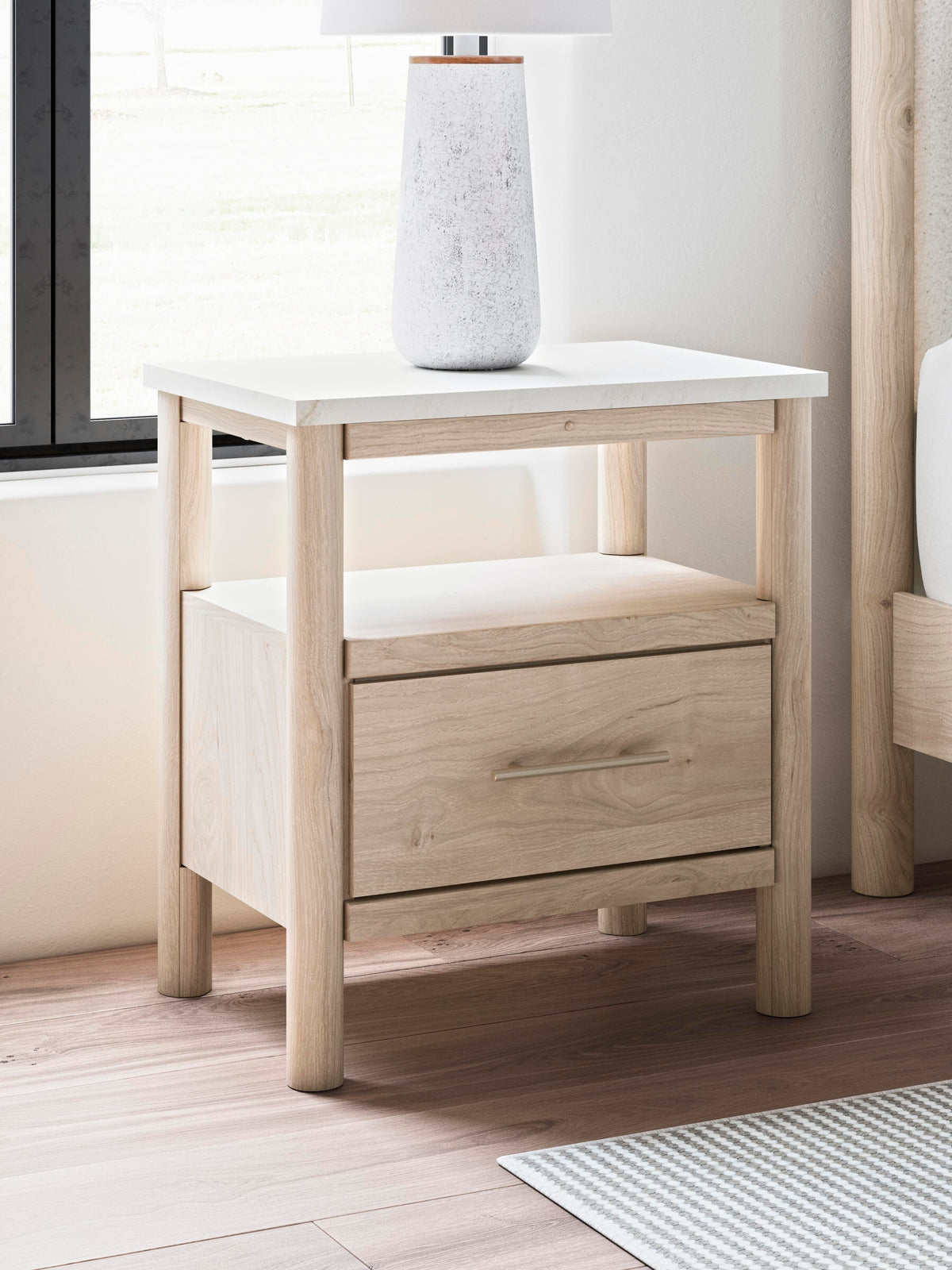Cadmori King Upholstered Panel Bed, Dresser and Nightstand