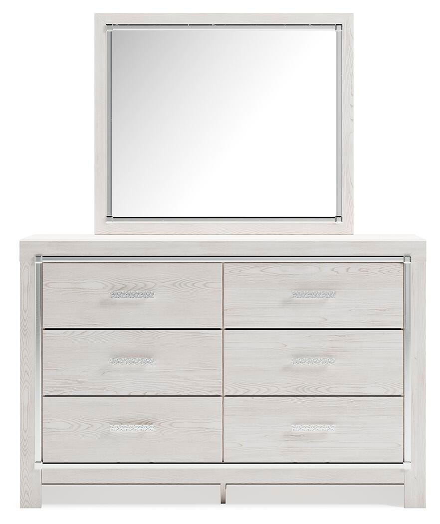 Altyra Queen Upholstered Panel Storage Bed, Dresser and Mirror