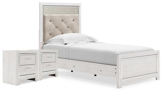 Altyra Twin Upholstered Panel Bed and 2 Nightstands