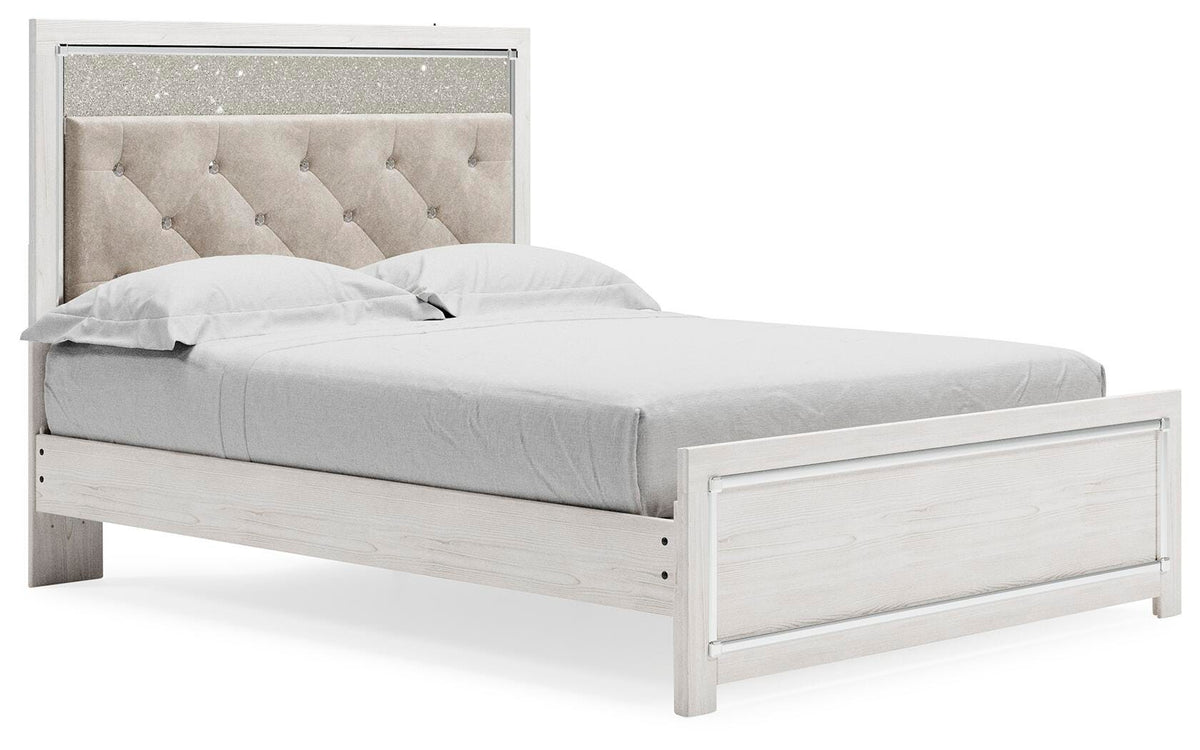 Altyra Queen Upholstered Panel Bed, Dresser, Mirror, Chest and Nightstand