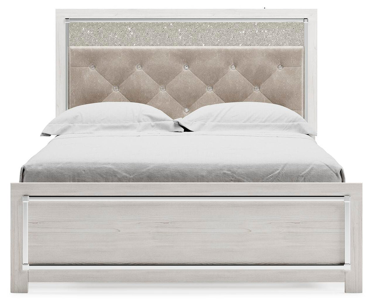 Altyra Queen Upholstered Panel Bed, Dresser and Mirror