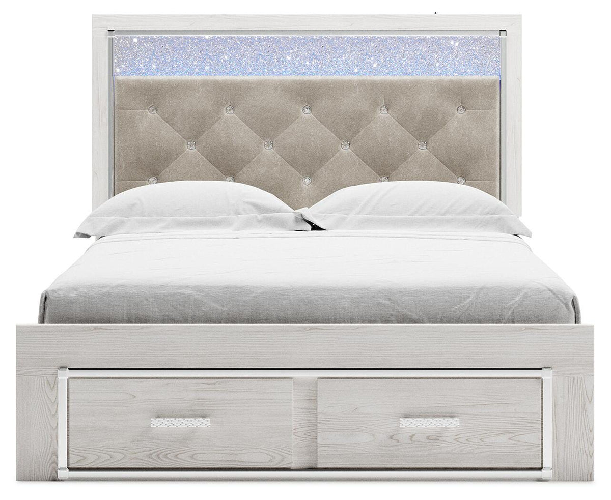 Altyra Queen Upholstered Panel Storage Bed, Dresser and Mirror