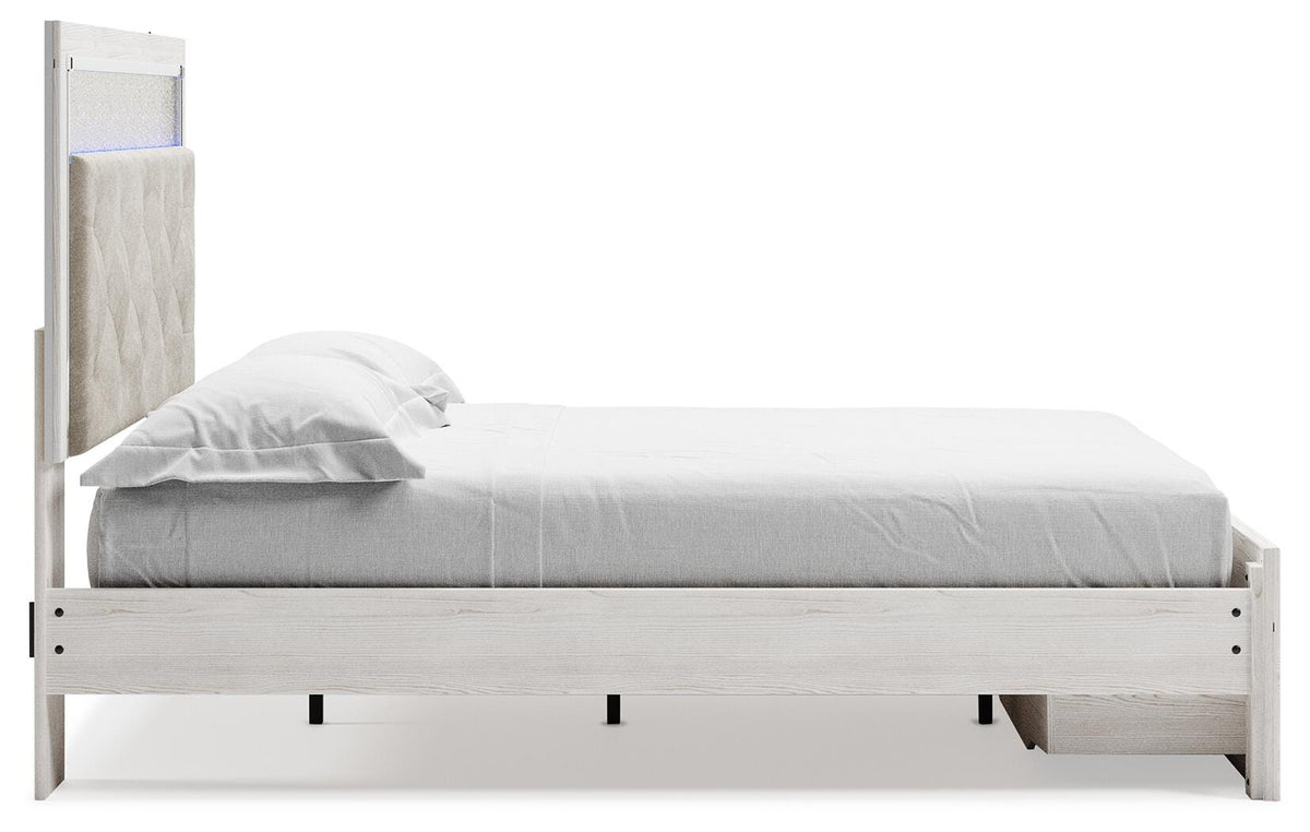 Altyra Queen Upholstered Panel Storage Bed, Dresser and Mirror