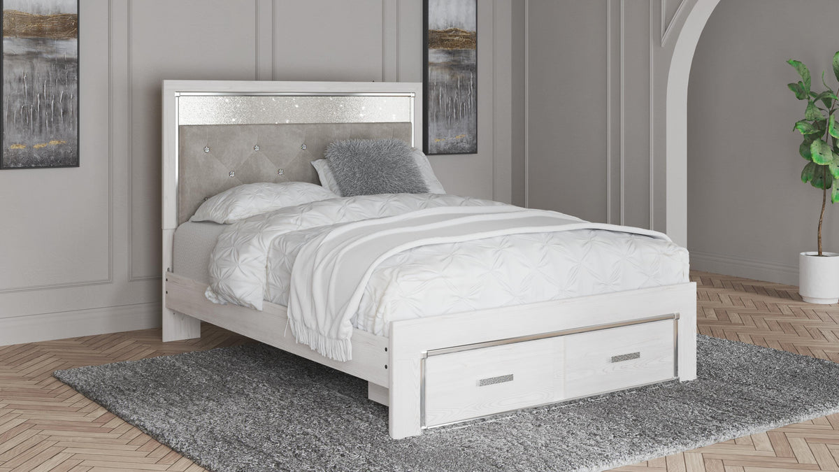 Altyra Queen Upholstered Panel Storage Bed, Dresser and Mirror