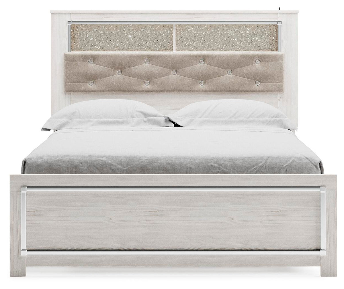Altyra Queen Upholstered Panel Bed, Dresser and Mirror