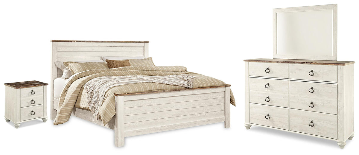 Willowton King Panel Bed, Dresser, Mirror, and Nightstand