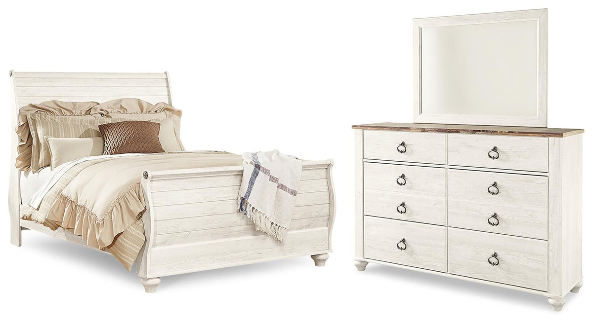 Willowton Queen Sleigh Bed, Dresser and Mirror