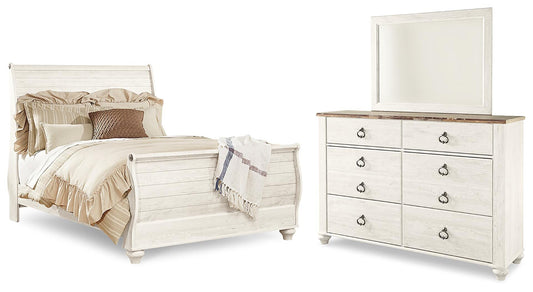 Willowton Queen Sleigh Bed, Dresser and Mirror