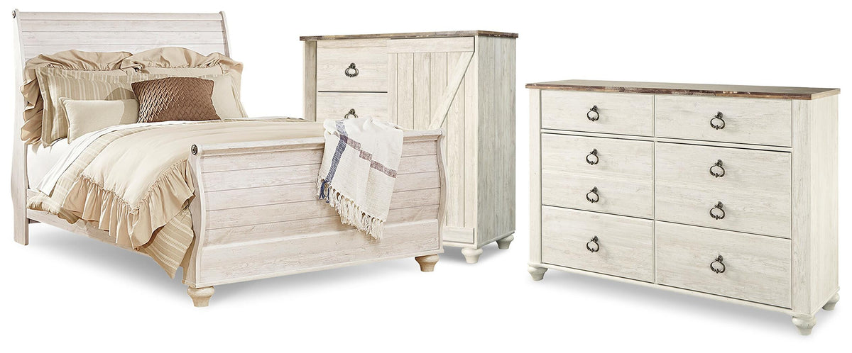 Willowton Queen Sleigh Bed, Dresser and Chest