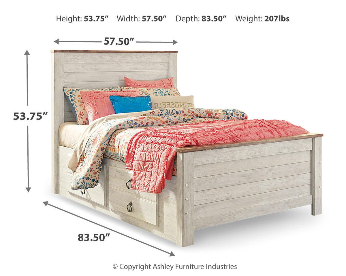 Willowton Full Panel Bed with Storage, Dresser and Mirror