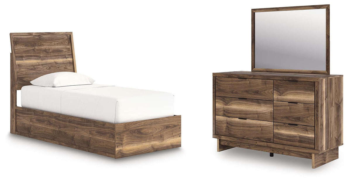 Chirason Twin Panel Platform Bed, Dresser and Mirror