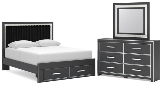 Zuraleus Queen Upholstered Panel Platform Storage Bed, Dresser and Mirror