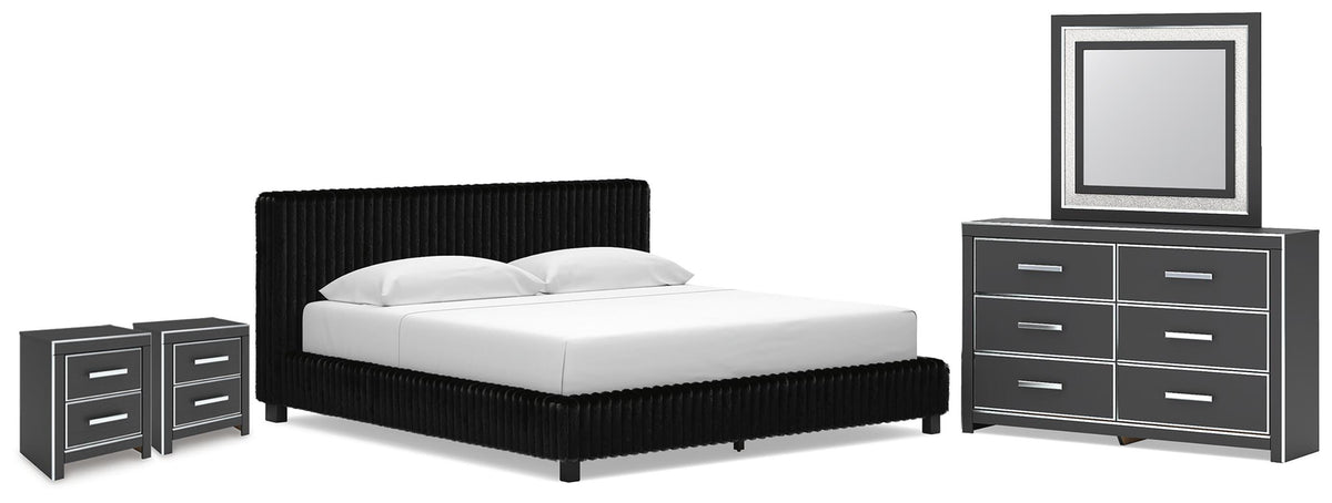 Zuraleus King Upholstered Bed, Dresser, Mirror and 2 Nightstands