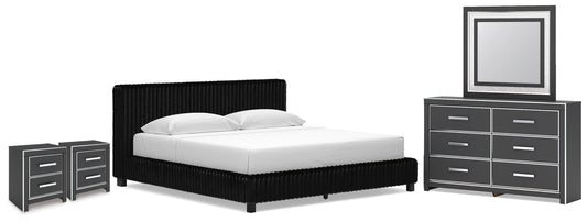 Zuraleus King Upholstered Bed, Dresser, Mirror and 2 Nightstands