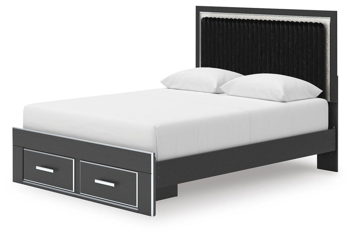 Zuraleus Queen Upholstered Panel Platform Storage Bed, Dresser and Mirror