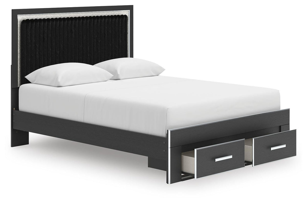 Zuraleus Queen Upholstered Panel Platform Storage Bed, Dresser and Mirror