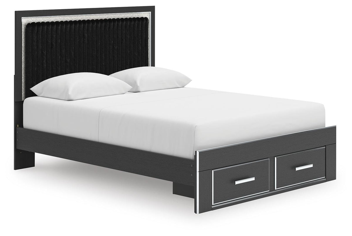 Zuraleus Queen Upholstered Panel Platform Storage Bed, Dresser and Mirror