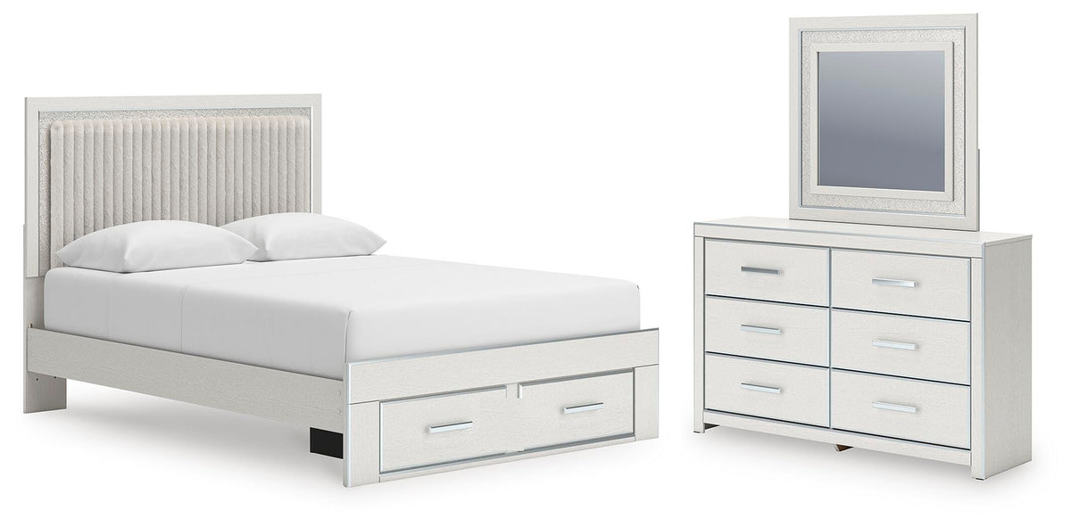 Zuraleus Queen Upholstered Panel Platform Storage Bed, Dresser and Mirror