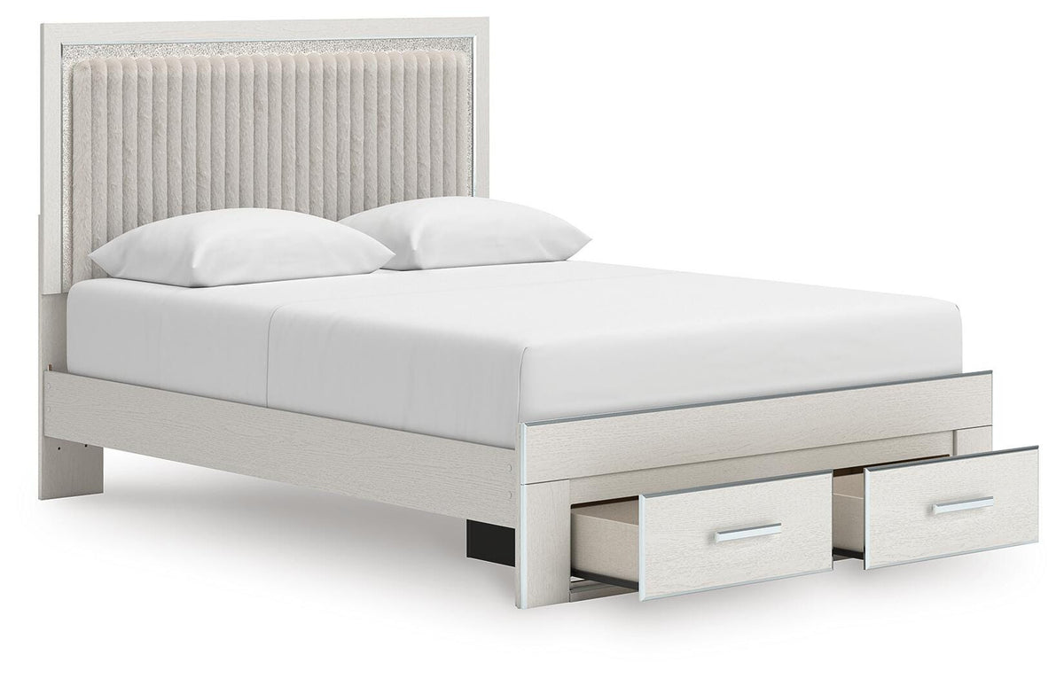 Zuraleus Queen Upholstered Panel Platform Storage Bed, Dresser and Mirror