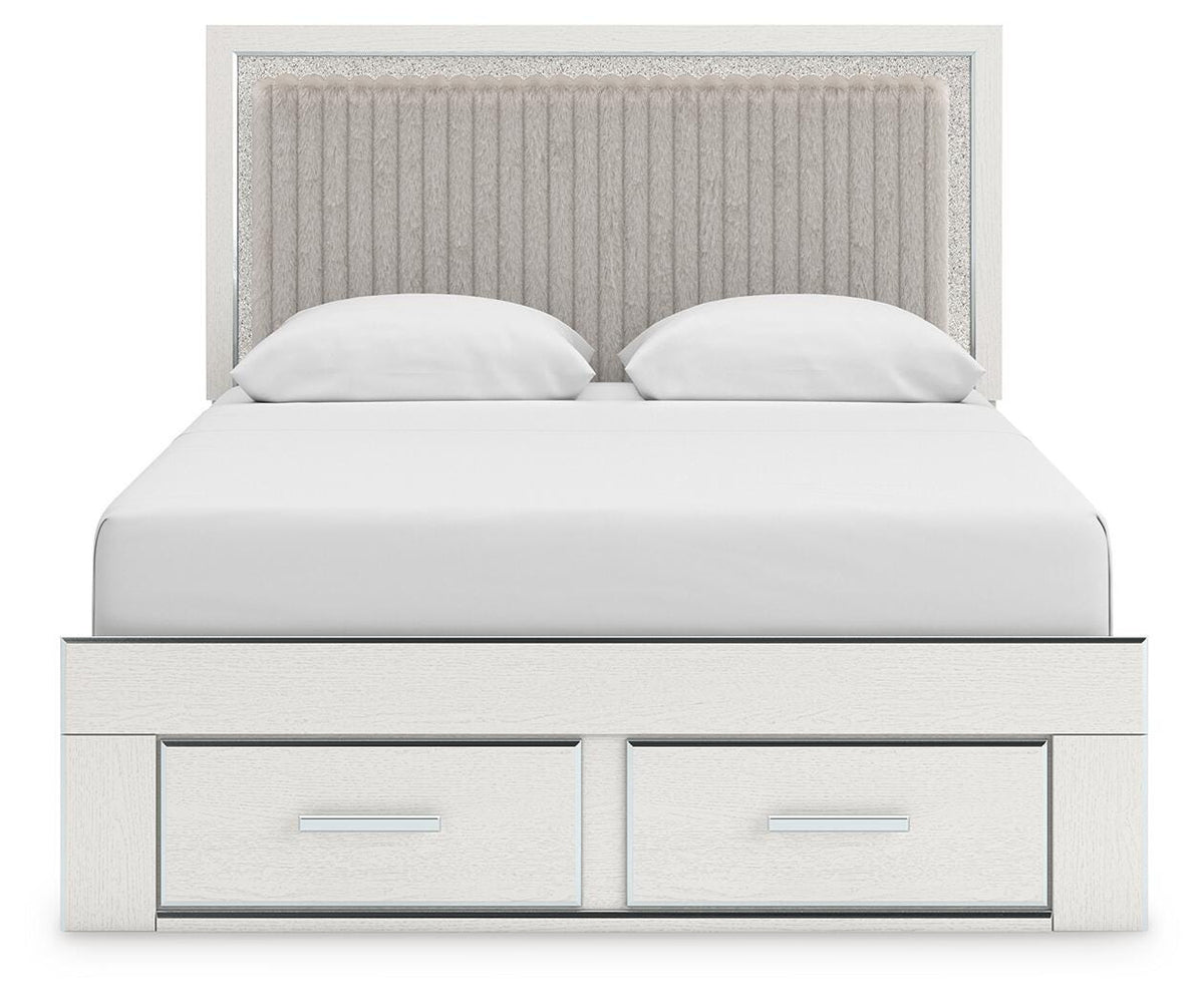 Zuraleus Queen Upholstered Panel Platform Storage Bed, Dresser and Mirror