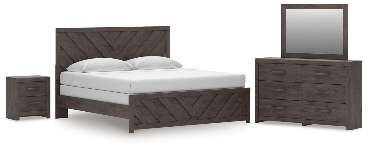 Prendonea King Panel Bed, Dresser, Mirror and Nightstand