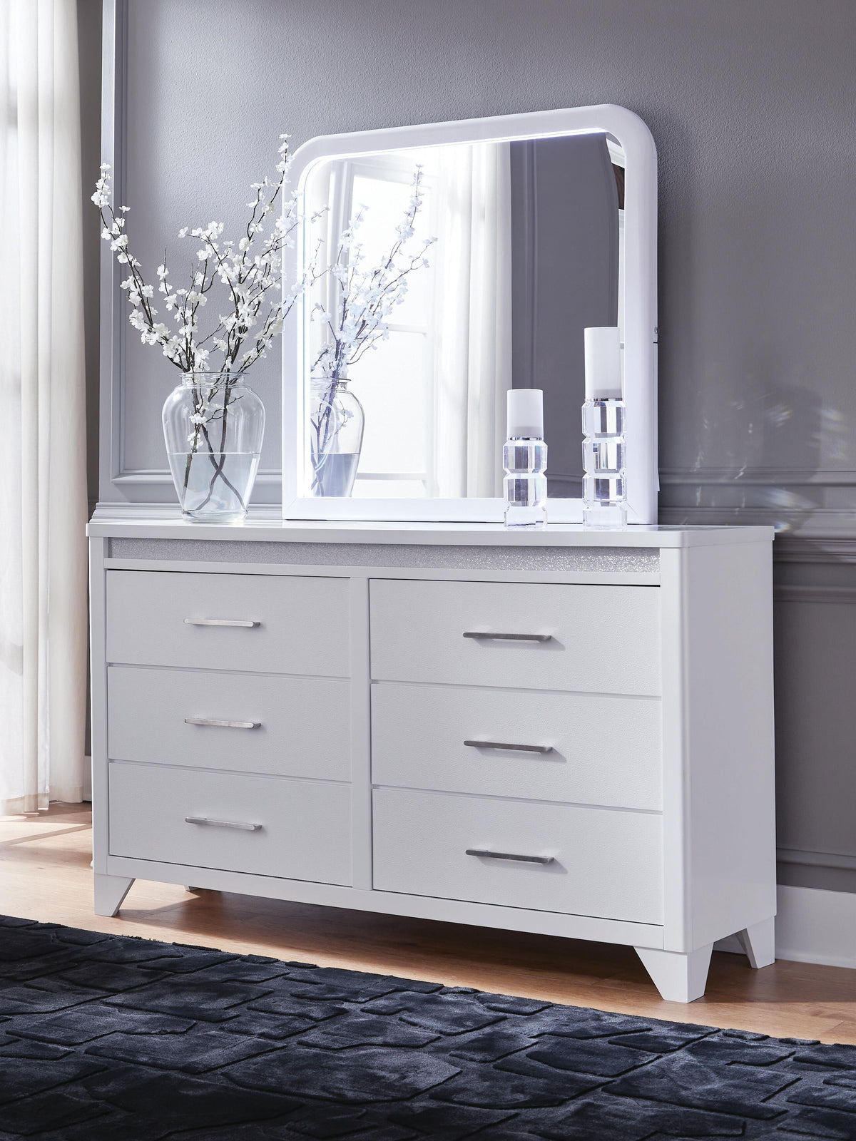Jarlee King Panel Bed, Dresser, Mirror and Nightstand