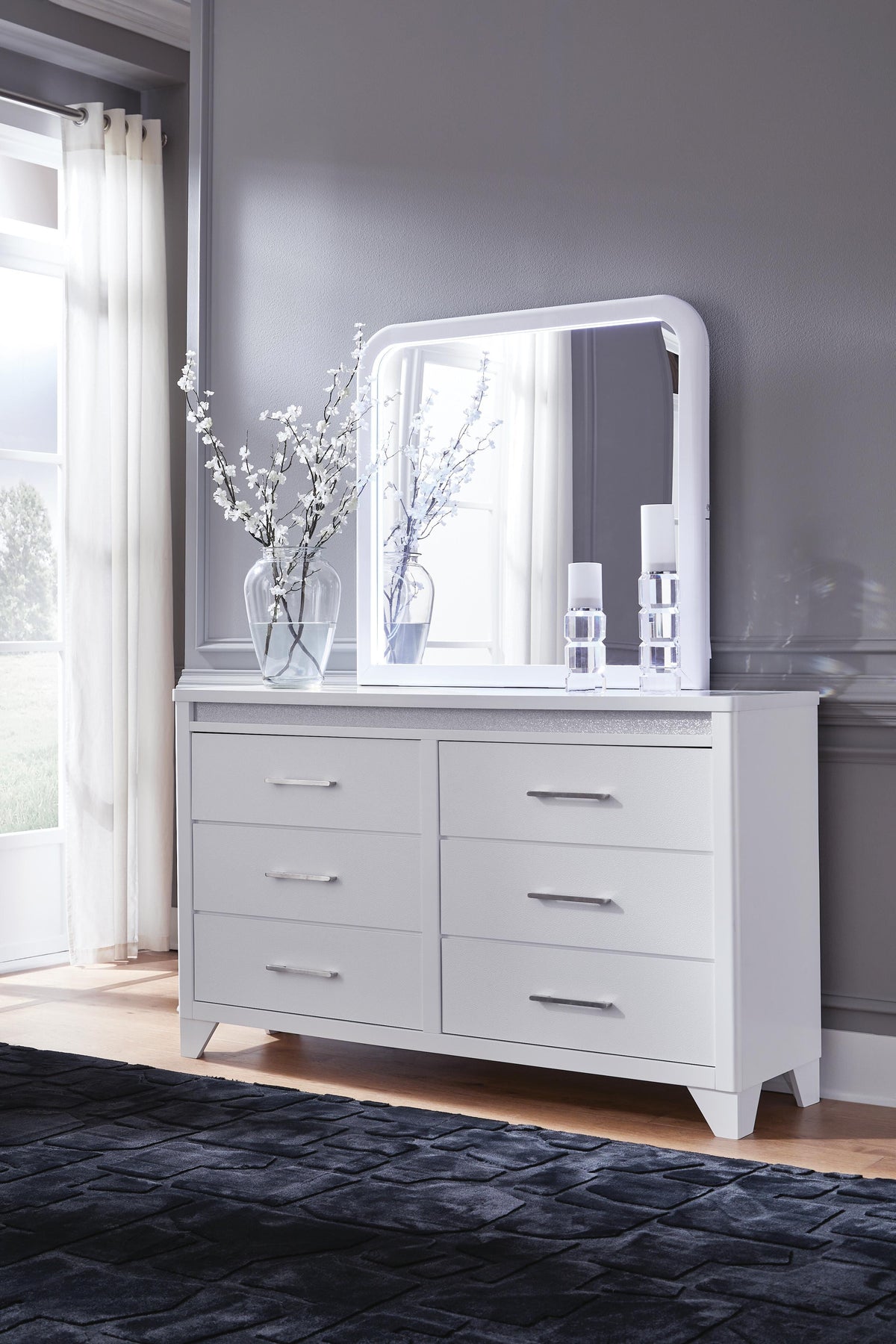 Jarlee King Panel Bed, Dresser, Mirror and Nightstand