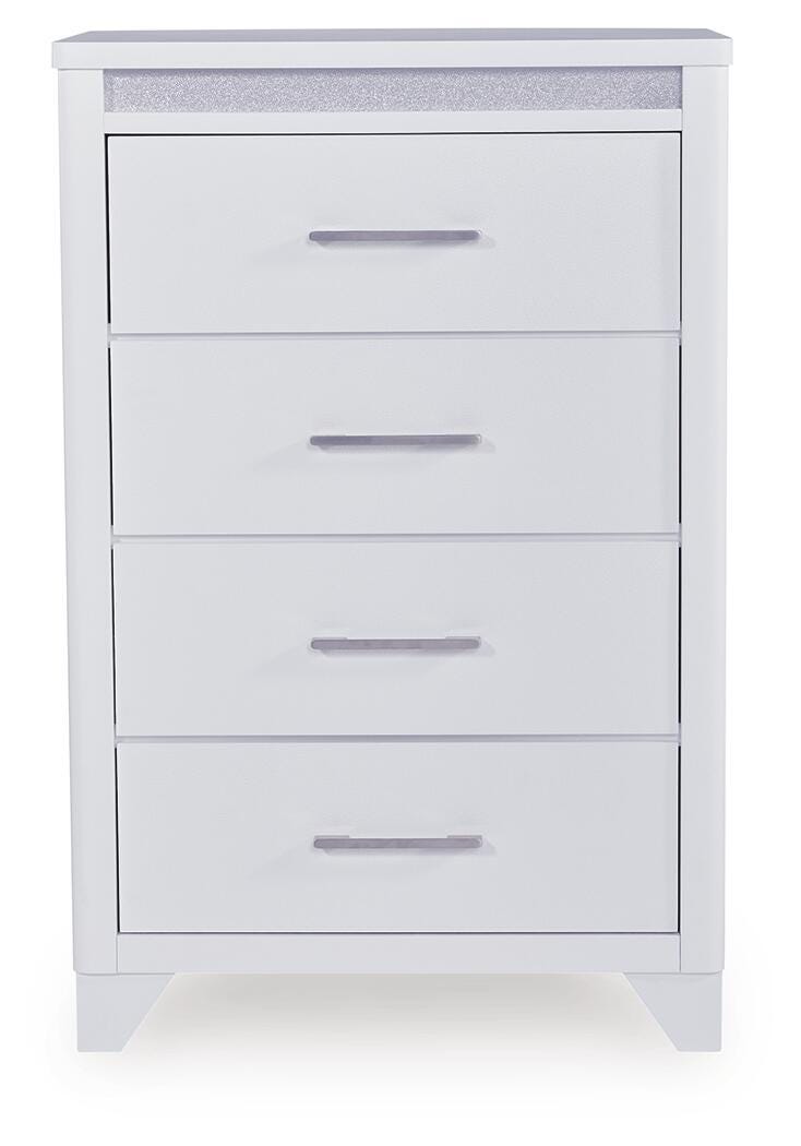 Jarlee Queen Upholstered Panel Bed, Dresser, Mirror, Chest and 2 Nightstands