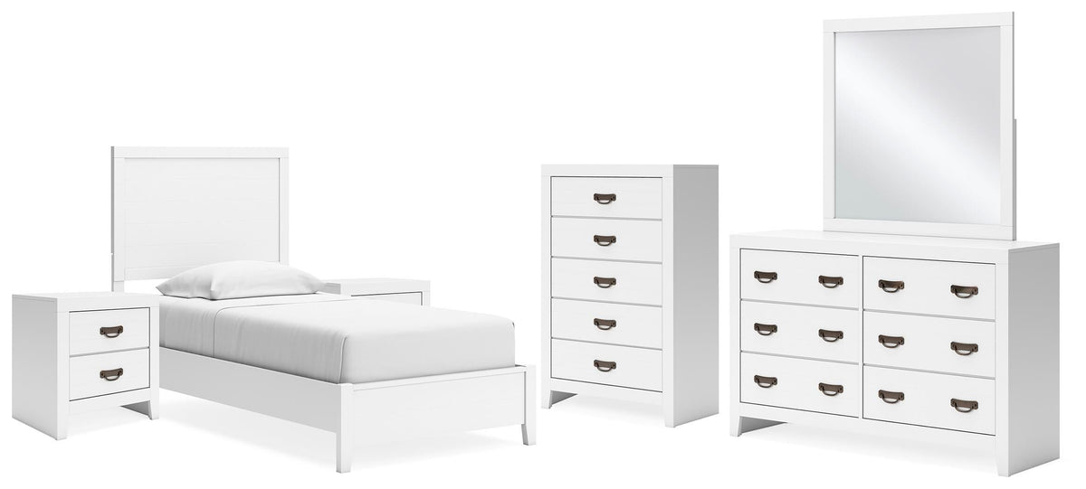 Binterglen Twin Panel Bed, Dresser, Mirror, Chest and 2 Nightstands