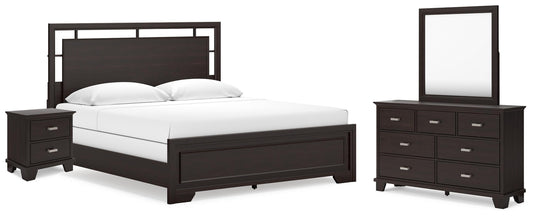 Covetown King Panel Bed, Dresser, Mirror and Nightstand
