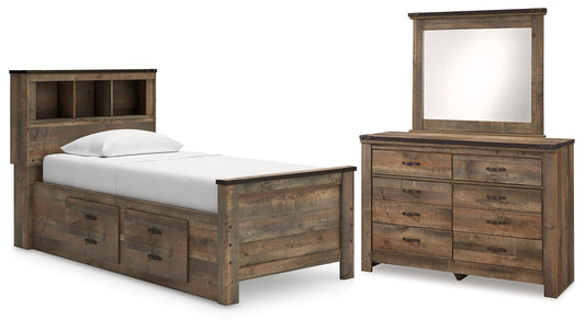 Trinell Twin Bookcase Storage Bed, Dresser and Mirror