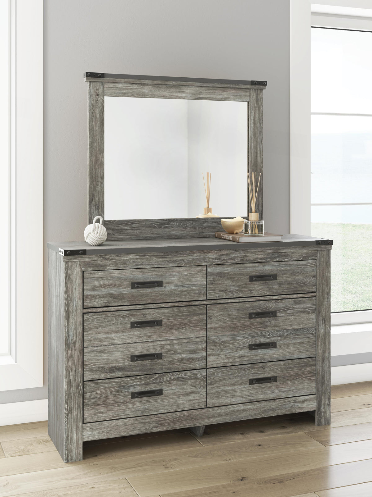 Frandern Full Bookcase Bed with Storage, Dresser and Mirror