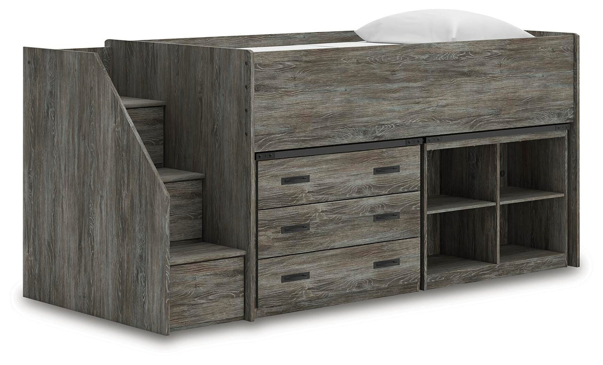 Frandern Twin Loft  Bed with Bookcase and Drawer Storage