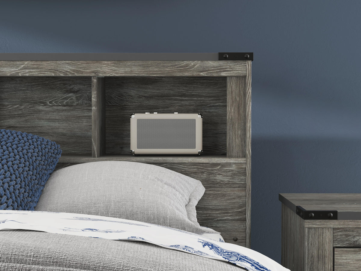 Frandern Full Bookcase Bed with Storage, Dresser and Mirror