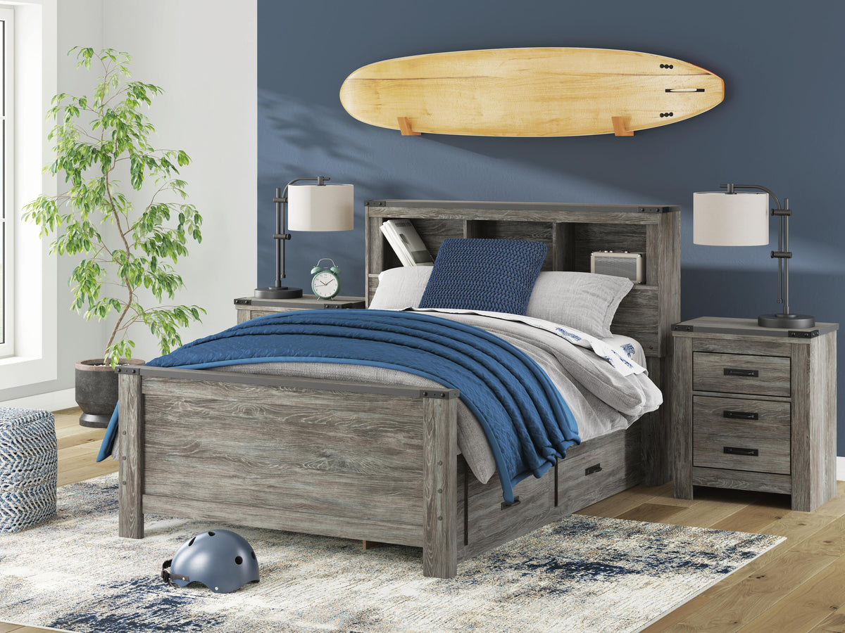 Frandern Full Bookcase Bed with Storage, Dresser and Mirror