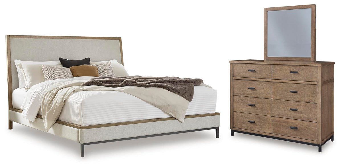 Tomtyn Queen Upholstered Bed, Dresser and Mirror