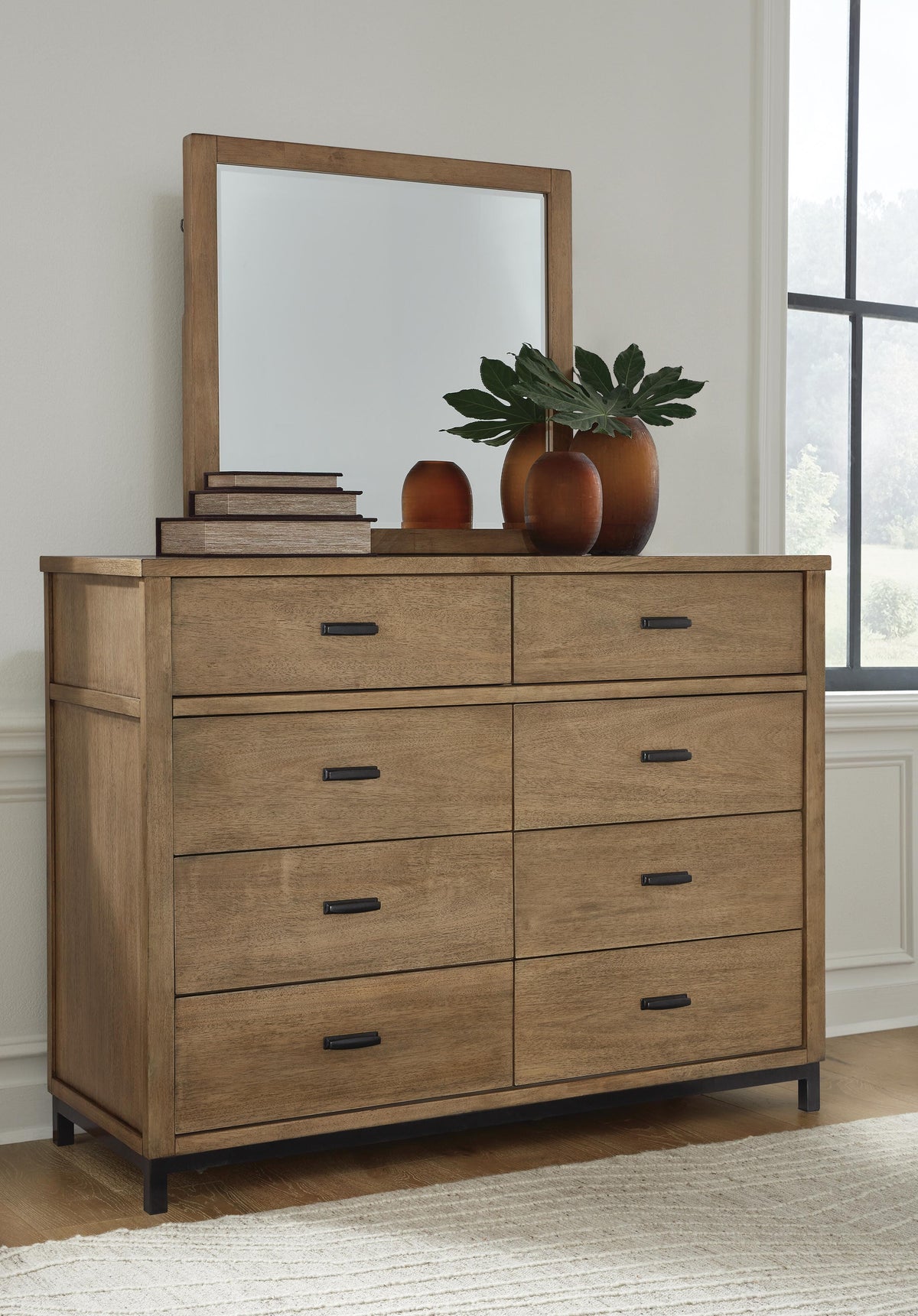 Tomtyn Queen Upholstered Bed, Dresser and Mirror