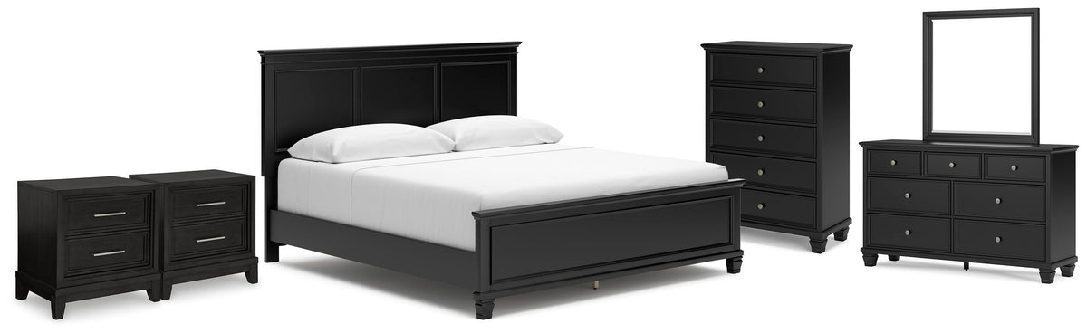 Lanolee King Panel Bed, Dresser, Mirror, Chest and 2 Nightstands