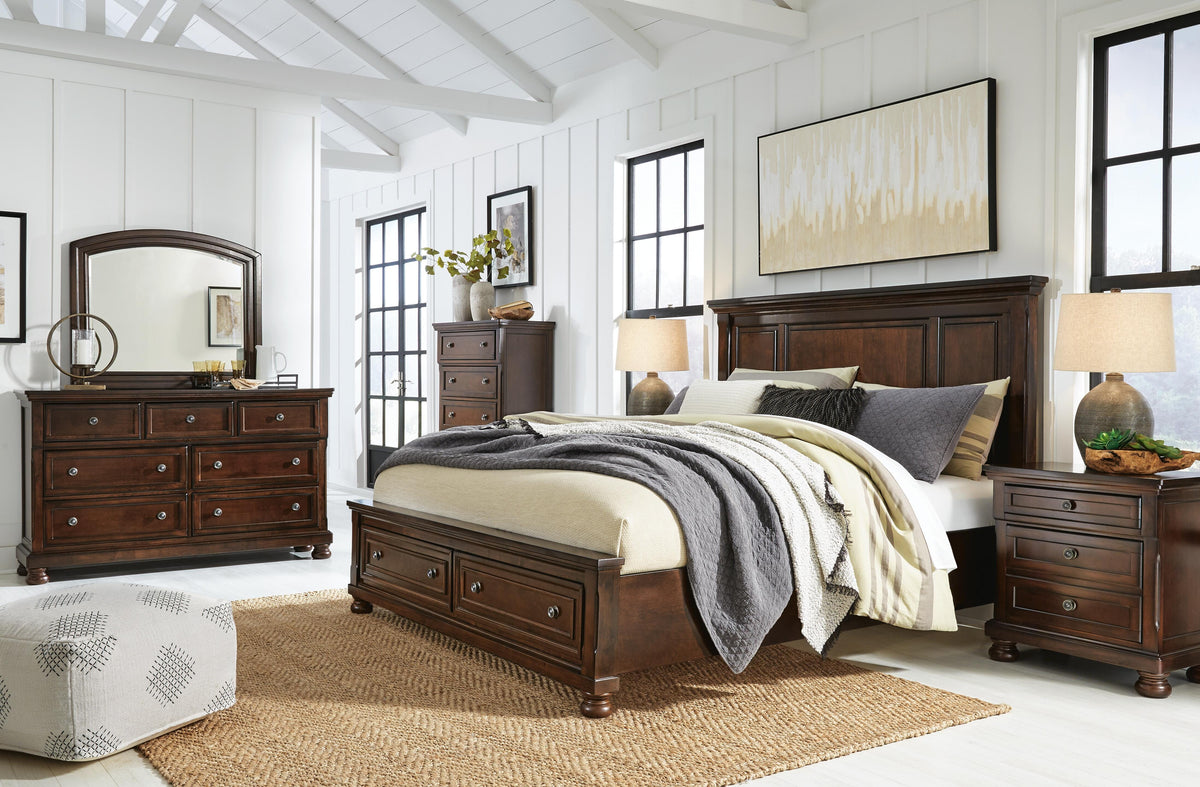Porter California King Panel Bed, Dresser, Mirror, Chest and 2 Nightstands