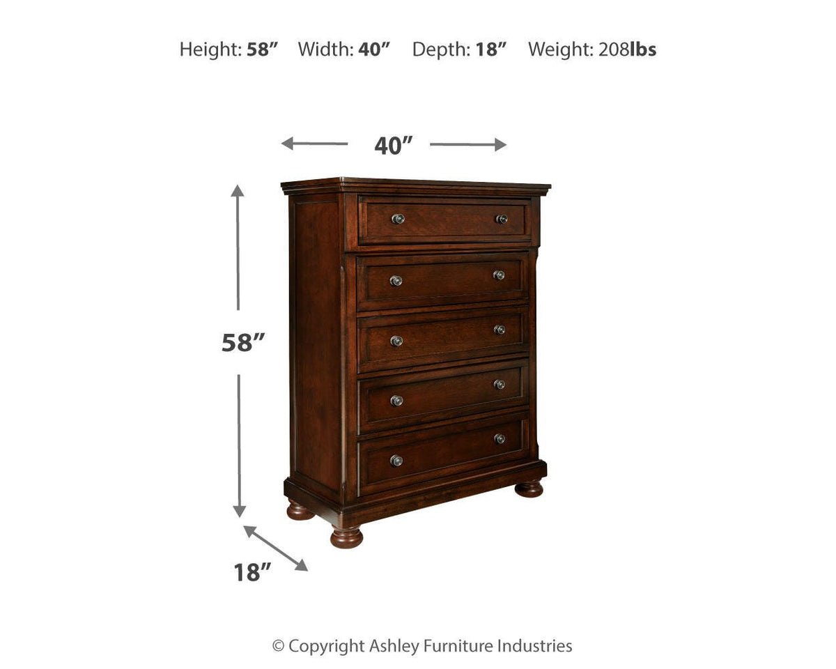 Porter California King Panel Bed, Dresser, Mirror, Chest and 2 Nightstands