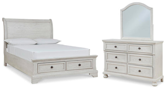 Robbinsdale Full Sleigh Storage Bed, Dresser and Mirror