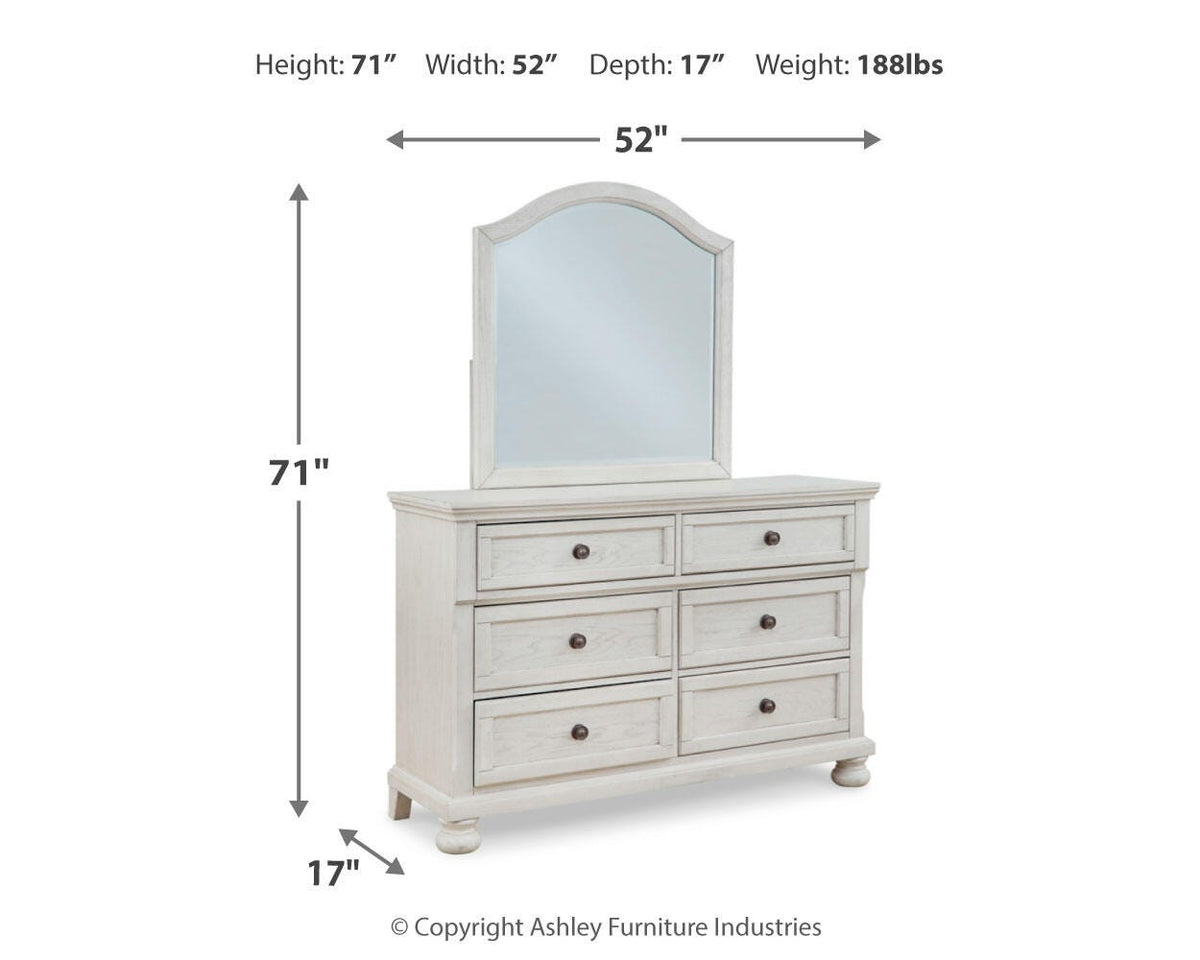Robbinsdale Full Storage Sleigh Bed, Dresser, Mirror, Chest and Nightstand