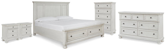 Robbinsdale King Panel Storage Bed, Dresser, Chest and 2 Nightstands