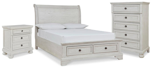 Robbinsdale Full Sleigh Storage Bed, Chest and Nightstand