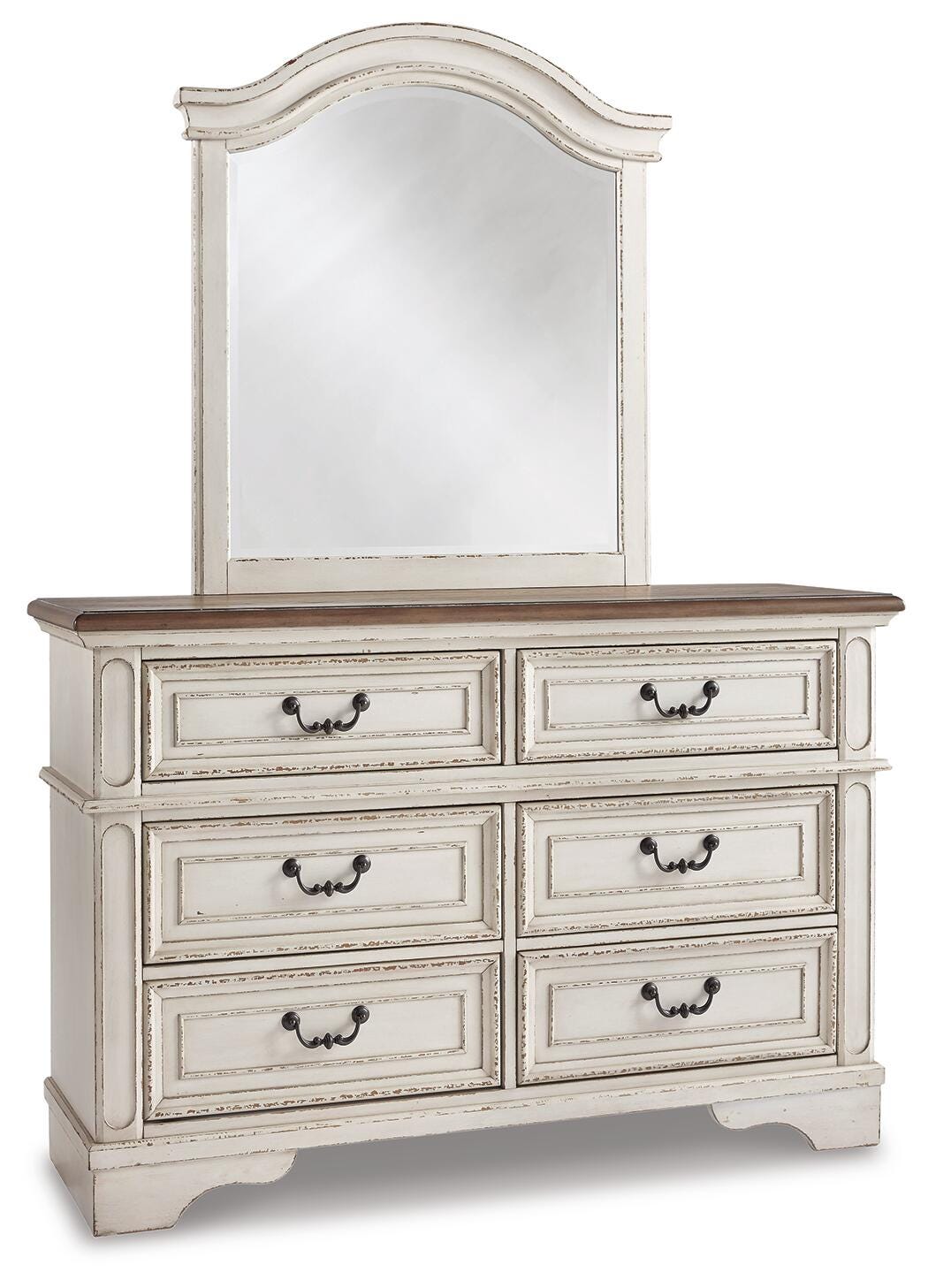 Realyn Full Panel Bed, Dresser, Mirror, 3-Piece Vanity and Nightstand