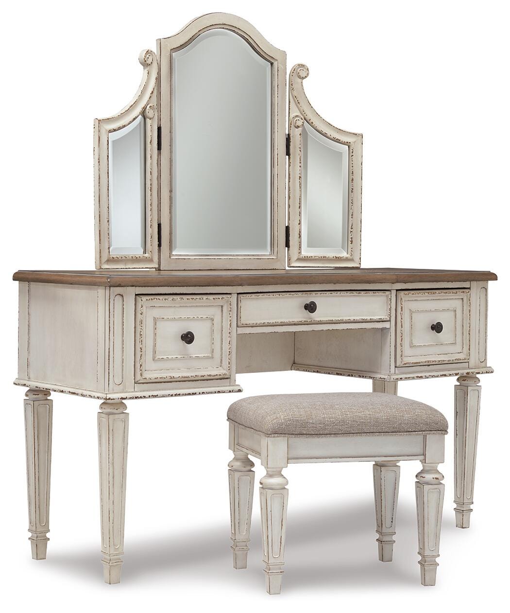 Realyn King Panel Bed, Vanity, Chest and 2 Nightstands
