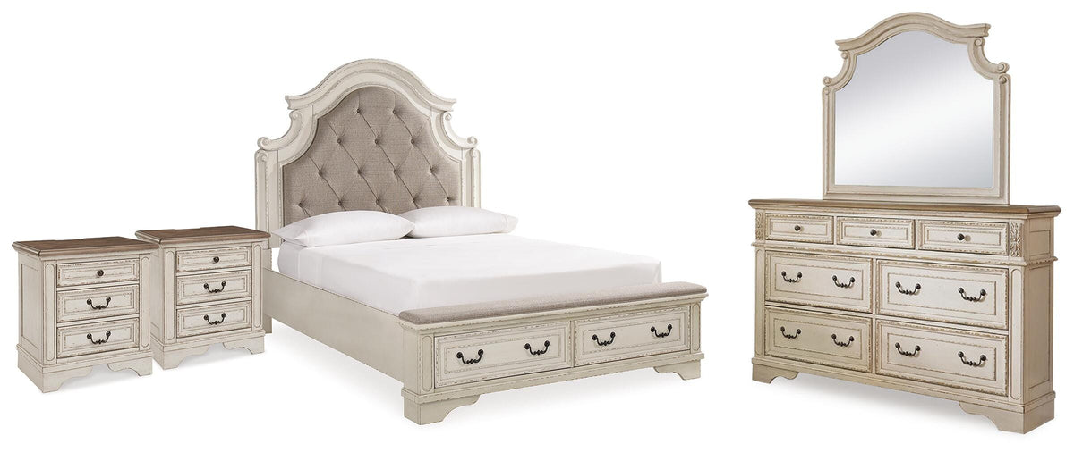 Realyn Queen Panel Bed, Dresser, Mirror and 2 Nightstands